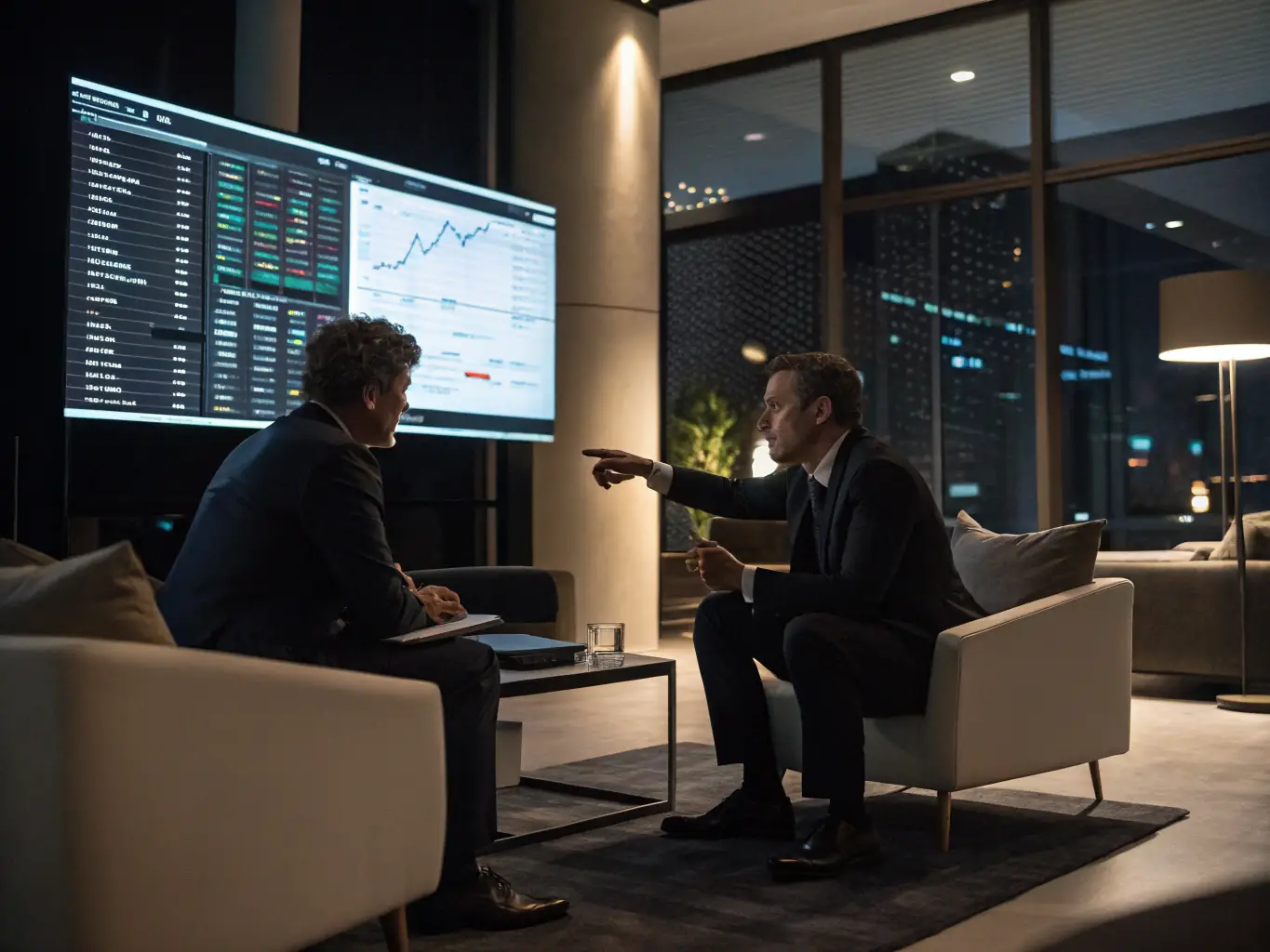 An image of a financial advisor discussing investment charts with a client in a modern office setting, representing Investment Strategies.